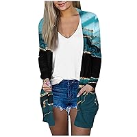 Cardigan for Women, Full Sleeve Solid Cardigan Collar Checkered Sweater Baggy Outwear Soft Cardigan with Pockets