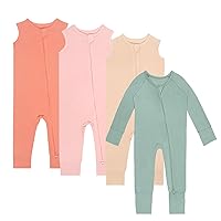 4 Pack Baby Zipper Rompers 2 Way Zipper One Piece Jumpsuit Outfits 0-3 Months