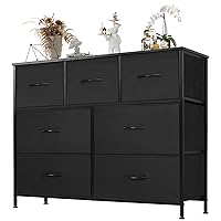 Dresser for Bedroom,Steel Frame and Wooden Top Closet with 7 Chest Clothes Storage Set,Living Furniture Organizer,30 Inch Height Shelf in Kids Room,Hallway, 7 Drawer, Black
