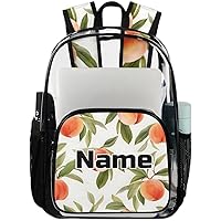 Peach Fruit Personalized Clear Backpack Custom Large Clear Backpack Heavy Duty PVC Transparent Backpack with Reinforced Strap for Work Travel