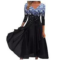 Women Ladies Fashion V-Neck Dress Evening Dress Chiffon Irregular Dress