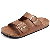 ONCAI Mens Sandals,Beach Slides Cork Footbed Slippers with Adjustable Buckle Straps Size 7-13