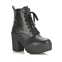 Womens Lace Up Ankle Boots Ladies Block Heel Zipper Chunky Platform Retro Gothic Combat Booties Shoes