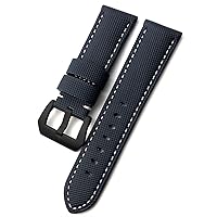 Carbon Fiber Calfskin Watchband 24mm 26mm Fit for Panerai LUMINOR Submersible PAM01119 01663 Luminous Nylon Watch Strap (Color : Blue White Black, Size : Black Black Clasp)