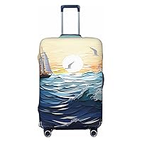 Travel Luggage Cover Ocean Waves Sailboat Spandex Suitcase Protector Washable Baggage Covers Elastic Scratch-Resistant Luggage Cover Protector Fits 18-32 Inch Luggage
