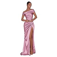 Elegant Satin Bridesmaid Dress Bodycon Off The Shoulder Prom Dress Long Mermaid Ball Gown with Slit