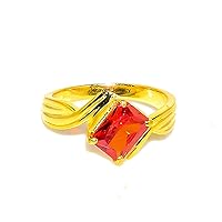 925 Solid Silver Band | Orange Topaz Handmade Gemstone Solitaire Statement Rings For Women & Men | 6 x 8 mm | Radiant Cut Shape Ring