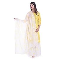Yellow Floral Jaipuri Bandhej Printed Cotton Gota Work Kurti Skirt Dupatta Set Indian Ethnic Tunic Top