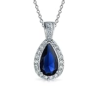 Classic Bridal Jewelry Large Pear Shape 24X15 Solitaire Teardrop Halo AAA 15CT CZ Simulated Gemstone Pendant Necklace For Women Prom Bridesmaid Wedding Silver Plated