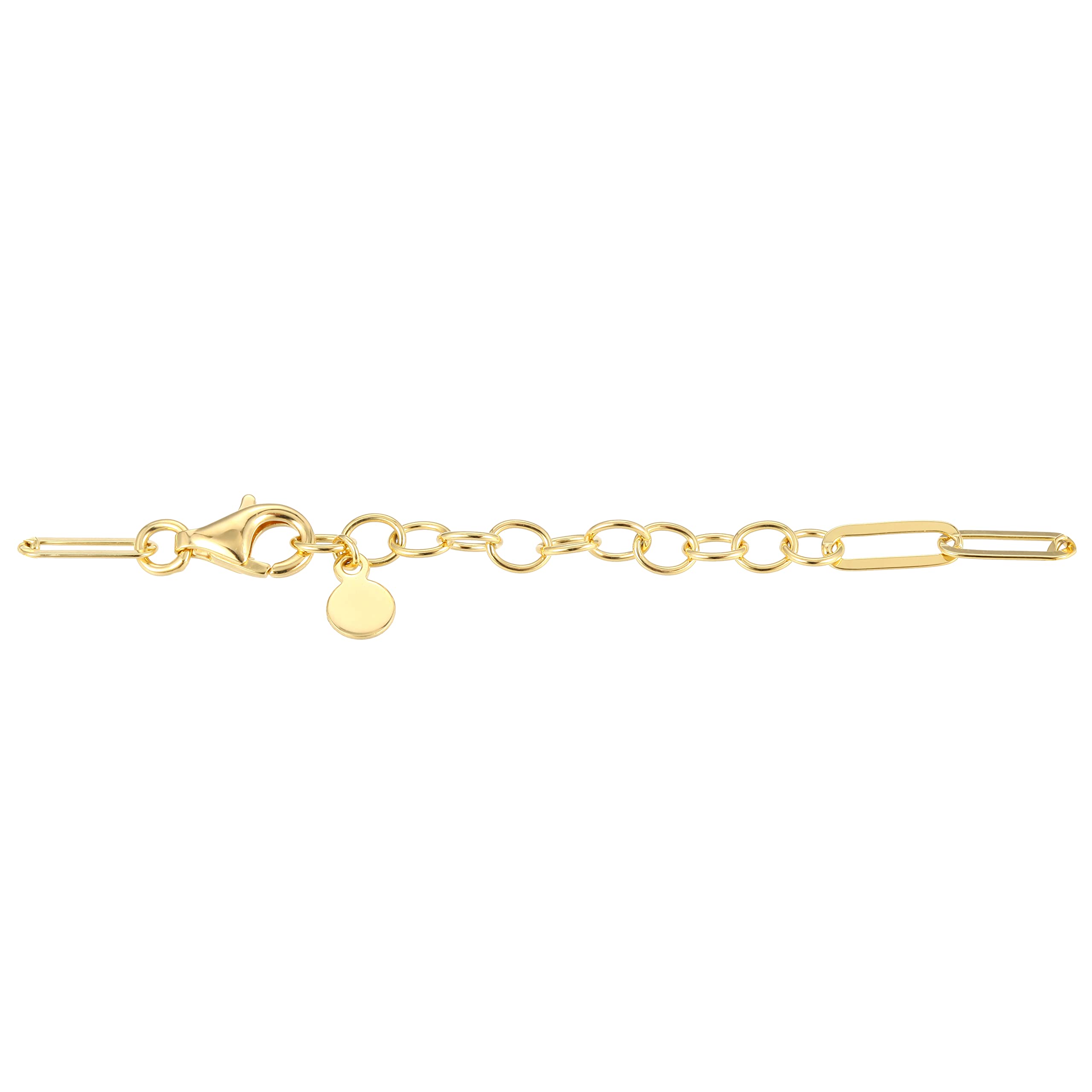 Amazon Collection 18 Karat Yellow Gold Over Sterling Silver Oblong Link Paperclip Bracelet with Cubic Zirconia Accent, 6 3/4 Inch with 1 1/14 Inch Extender