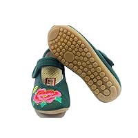 Children Girl's Flower Embroidery Loafer Shoes Kid's Cute Flat Dance Shoe Green