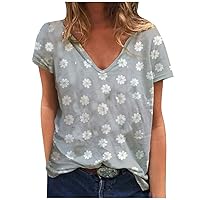 Blouses for Women Fashion 2024 Crop Top Plus Size Women Short Sleeve Printed V-Neck Tops T-Shirt Loose Casual