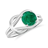 Natural Emerald Infinity Knot Ring for Women Girls in Sterling Silver / 14K Solid Gold/Platinum
