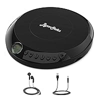 ByronStatics Portable Disc CD player, Personal Walkman Music CD Players Anti-Skip Shockproof Protection, Portable and Lightweight, Headphones Jack, Powered DC or 2XAA Battery - Black