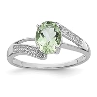 925 Sterling Silver Polished Rhodium Green Amethyst and Diamond Ring Size 7 Measures 2mm Wide Jewelry for Women