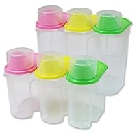 BPA -Free Plastic Food Saver, Kitchen Food Cereal Storage Containers with Graduated Cap, Set of 3 Large & 3 Small, Large & Small, Pink, Green, and Yellow, QI003216.6