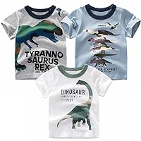 Toddler Boys Dinosaur Shark T-Shirts Short Sleeve Car Excavator Graphic Tees