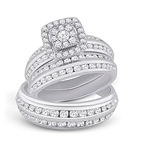 The Diamond Deal 14kt White Gold His Hers Round Diamond Cluster Matching Wedding Set 2 Cttw