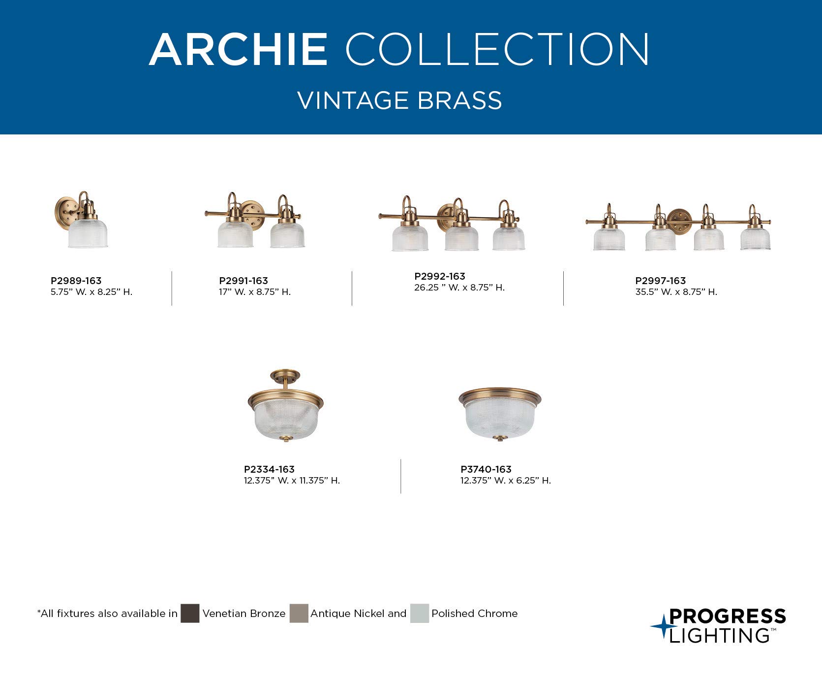 Progress Lighting Archie Collection 2-Light Clear Double Prismatic Glass Coastal Bath Vanity Light Vintage Brass, 8-3/4