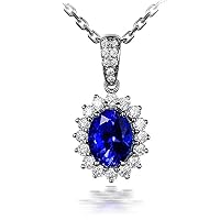 LZSDS Women Necklace Silver Jewelry with Oval Shape Sapphire Zircon Gemstones Pendant for Wedding Engagement Banquet Accessories