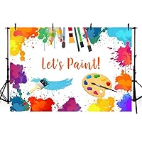 MEHOFOTO Let's Paint Birthday Party Photo Backdrop Props Painting Dress for a Mess Splatter Art Party Colorful Graffiti Wall Brush Photography Background Banner for Cake Table Supplies 8x6ft