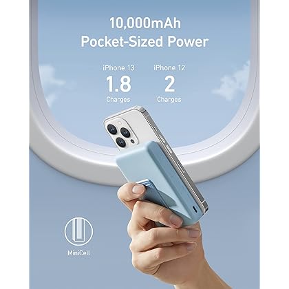 Anker 633 Magnetic Battery (MagGo), 10,000mAh Foldable Magnetic Wireless Portable Charger, 20W USB-C Power Delivery for iPhone 14/14 Pro / 14 Pro Max, iPhone 13/12 Series (Blue)