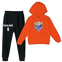 Unisex Boys Girls Haaland Soft Sweatshirt+Jogger Pants Set-Kids Child Pullover Hoodie Suit Hooded Outfit for Winter