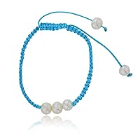 DECADENCE Triple 6-7mm Freshwater Pearls Blue Adjustable Kid's Macrame Bracelet
