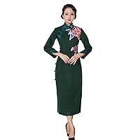 Qipao Autumn and Winter Women Wool Chinese Embroidered Cheongsam Traditional Evening Dress