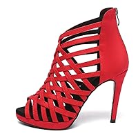 HIPPOSEUS Women's Platform Heel Dance Boots Peep Toe Latin Salsa Ballroom Ankle Party Dress Dance Shoes,Model D32
