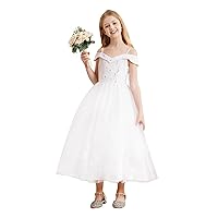 YiZYiF Off Shoulder Sequin Girl Pageant Dresses Flower Girl Tulle Dress Princess Prom Ball Gown