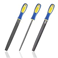 KALIM 3-Piece 8 Inch Heavy Duty File Set - Flat/Round/Half Round High Carbon Hardened Steel Files with Anti-slip Handles, Medium Coarse, Suitable for for Wood/Metal/Model/Shaping