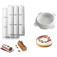 VIKROM 2 Pack Of Silicon Cake Mold For Baking With 9 Cavities For Cooking Cake, Roll, Chocolate & 3D Round Silicone Mold For Cake, Chiffon, Cheesecake