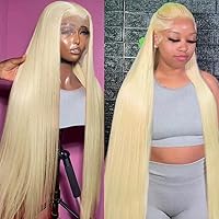18Inch 13x4 Lace Frontal Straight Wig Human Hair 613 Blonde Lace Front Wig Human Hair Pre Plucked with Baby Hair 150% Density Straight Wigs for Woman with Natural Line