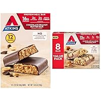 Atkins Chocolate Peanut Butter Protein Meal Bar, 16g Protein, 12 Count & Atkins Chocolate Almond Caramel Protein Meal Bar, 15g Protein, 8 Count Bundle