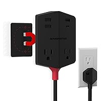 Monster Power Shield: Magnetic Wall Outlet Extender, Multiple Plug Outlet with 2 AC Outlets, 3 USB-A Ports, & 1 USB-C Port (20W)