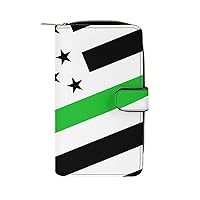 Green Thin Line US Flag Womens Leather Wallets Slim Card Holder Purse RFID Blocking Bifold Clutch Handbag Zippered Pocket