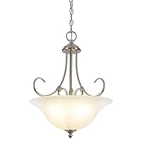 Design House Willowdale Pendant Light Fixture - Traditional Alabaster Glass Bowl Shade for Kitchens, Foyers, Dining Rooms - Adjustable Height Pendant Light Fixture - Satin Nickel, 589747