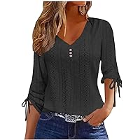 Lace Eyelet Tops for Women Dressy Casual V Neck Long Sleeve Shirts Fall Fashion Going Out Blouses Winter Basic Pullover