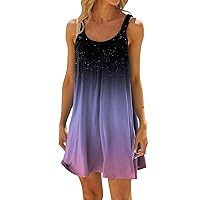 Summer Dresses for Women 2024 Printed Sleeveless Dresses Pleated Flowy Sun Dress Lightweight Casual Trendy Dress