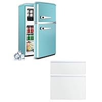 3.2 Cu.Ft Retro Double Door Small Fridge and Glass Shelves Set, Mini Fridge with Freezer with 7 Level Thermostat, Compact Small Refrigerator for Dorm, Office, Bedroom, Blue