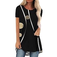 2024 Summer Tops for Women Fashion Color Matching Casual Short Sleeve Crewneck Pullover Blouse Loose Long Tshirt Tunic
