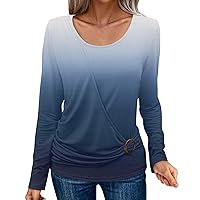 Long Sleeve Shirts for Women Trendy Crew Neck Blouses Casual Basic Tees Soft Tunic Tops Loose Fit T-Shirt Printed