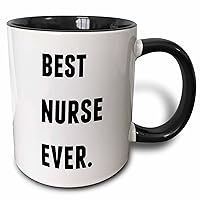 3dRose Best Nurse Ever, Letters Background Two Tone Mug, 11 oz, Black/White