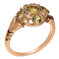 Solid 18k Rose Gold Natural Peridot & Cubic Zirconia Womens Cluster Ring - Sizes 4 to 12 Available