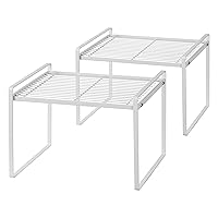 2Pack Kitchen Cabinet Shelf Counter Organizer Rack Pantry Storage Bathroom Bedroom Office Table Desk Space Saving Stackable Rust Resistant Non Slip White Tall Wide L13.1in W10.6in H9.5in