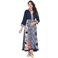 Indian 100% Cotton Geometric Print Blue Color Dress Women Fashion Long Plus Size