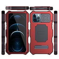 Rugged Armor Slide Camera Lens Phone Case for iPhone 12 Pro Max Metal Aluminum Bumpers Armor Kickstand Cover,red,for iPhone 12pro max