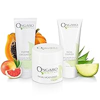 Ongaro Beauty Facial Skincare Kit - Enzyme Facial Exfoliator for Younger Skin - Face Moisturizer & Cleanser with Hyaluronic Acid to Hold Moisture in Longer - All Skin Type for Men & Women - 12 Fl Oz​