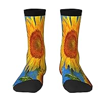 Mens Crew Socks Sunflowers-Vincent-Van-Gogh Patterned Funny Novelty Cotton Crew Socks